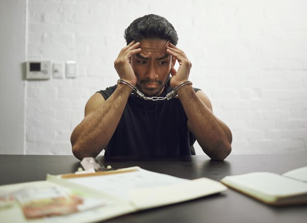 How Can Criminal Charges Impact My Career? 1 man criminal handcuffs fear interrogation drugs crime arrest table room worried male person gangster suspect jail justice guilty fraud theft illegal substance 590464 209116
