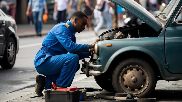 i think i done with this automobile man blue uniform works with broken car making repairings